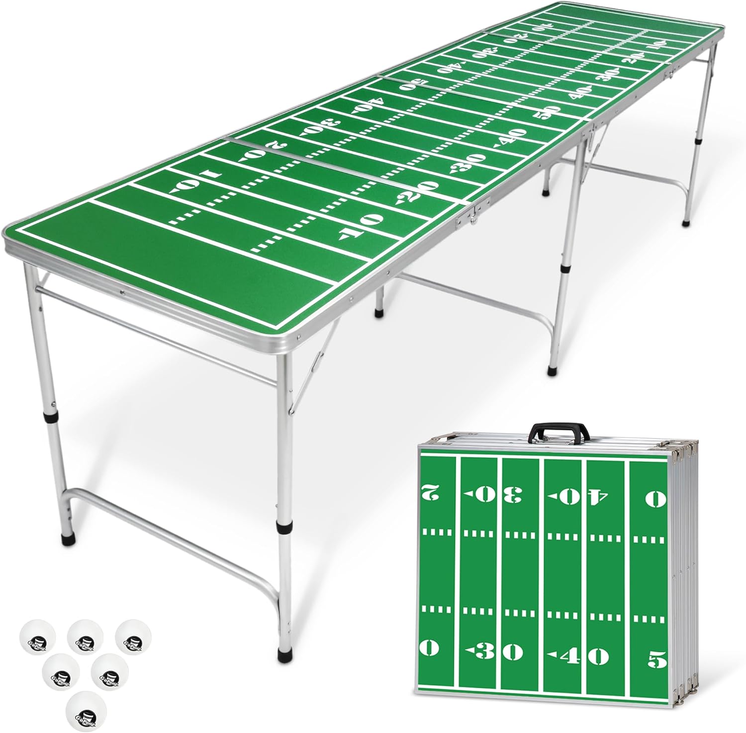 GoPong 8 Foot Portable Beer Pong / Tailgate Tables (Black, Football, American Flag, or Custom Dry Erase) Football 8-Feet