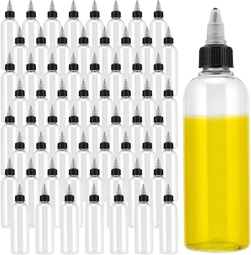 KEILEOHO Paquete de 64 botellas de plástico de 4 onzas, botellas dispensadoras transparentes, botellas dispensadoras vacías redondas de 4.1fl oz con