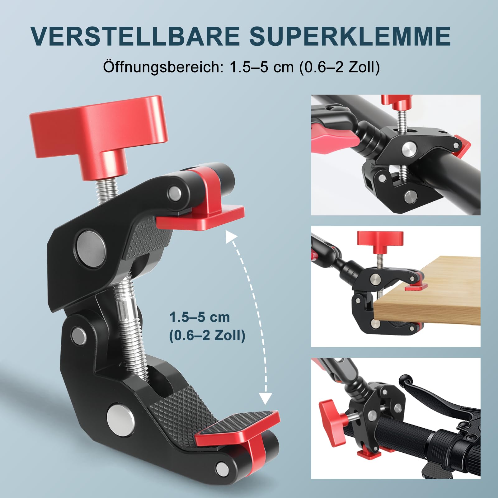 Magic arm con super morsetto, 23''/59cm supporto fotocamera con vite da 1/4" 3/8" per action camera luce video (B)