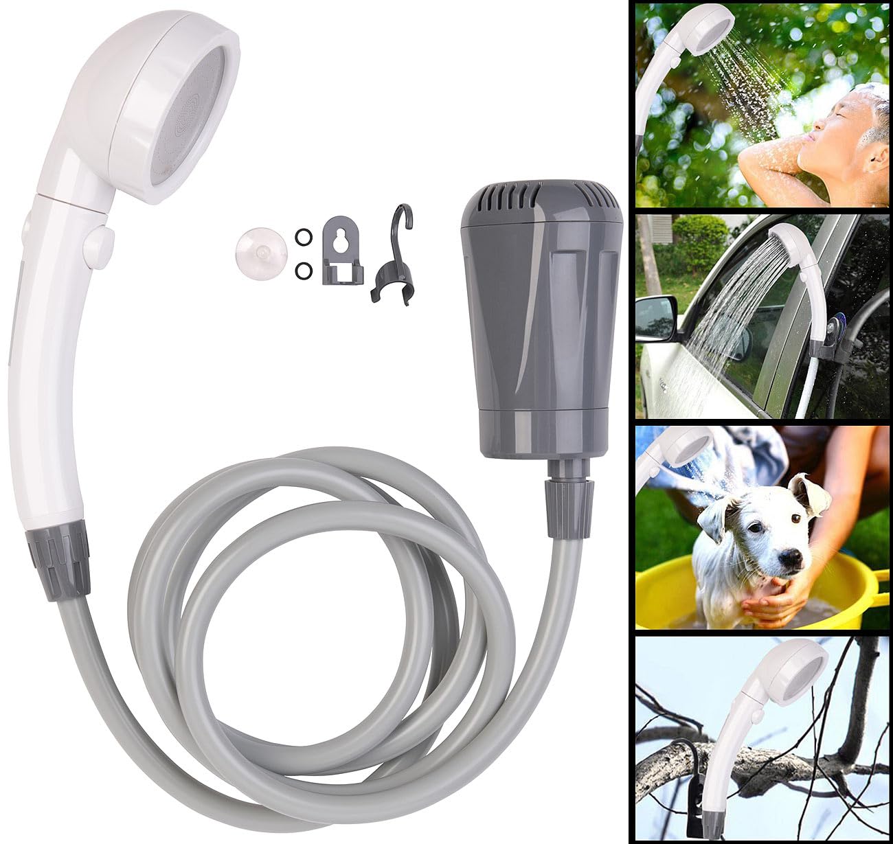Semptec Urban Survival Technology Campingdusche mit Pumpe: Akku-Camping-Dusche mit Tauchpumpe & Multi-Brause, 2-m-Schlauch, USB-C (Campingdusche Akku, USB, Dusche mit Pumpe, Hund)