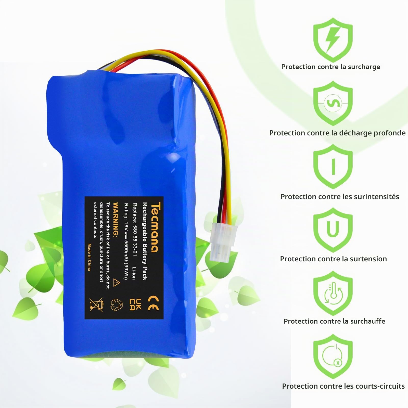 Batterie de rechange 18 V 5500 mAh pour robot tondeuse Husqvarna Automower 320, 330X, 420, 430, 430X, 440, 450X, 520, 550, pour robot tondeuse 580 68 33-01,580 68 33-02