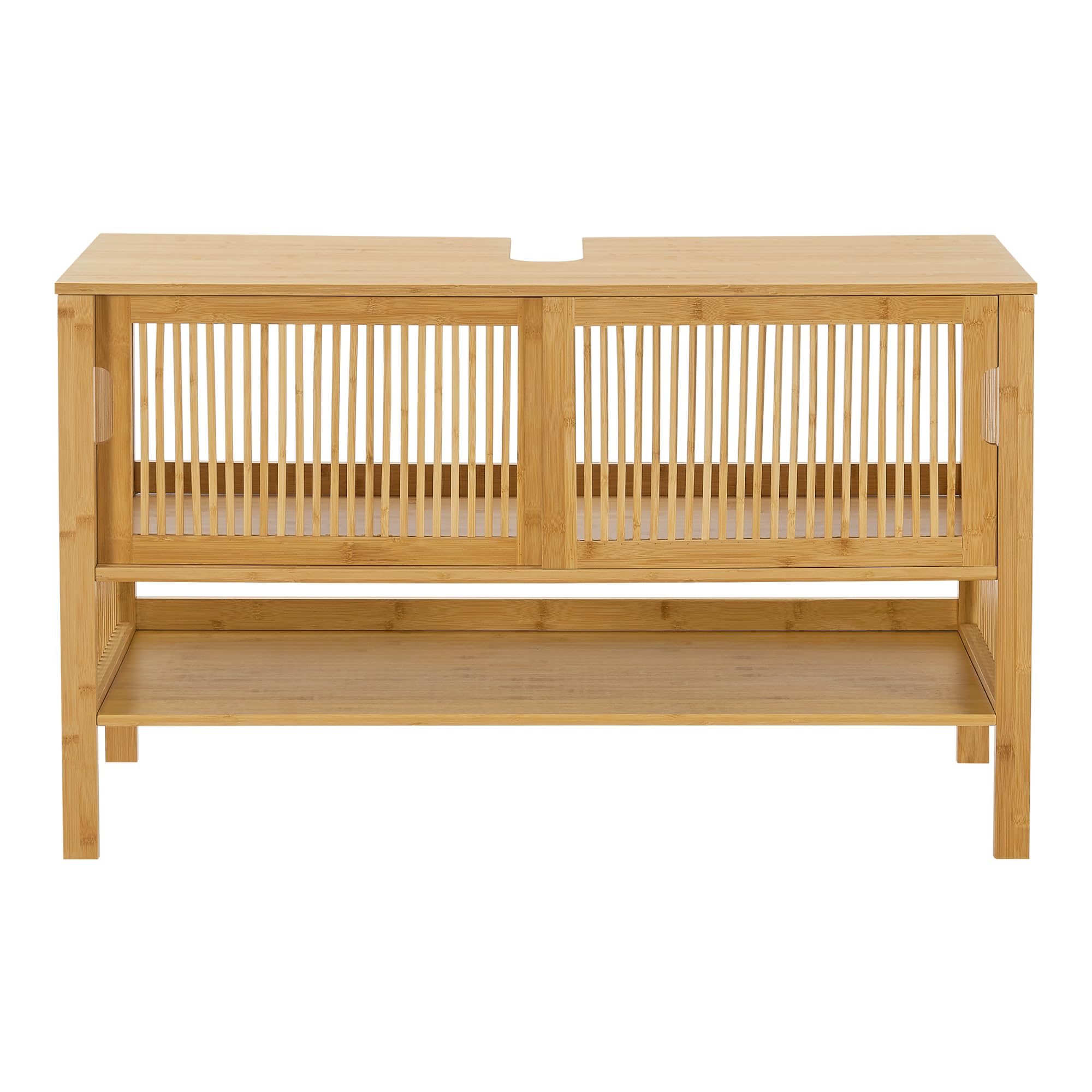 [en.casa] Armadio Sottolavabo Mobile da Bagno con 2 Ante Scorrevoli e Scomparto Aperto Armadietto in Bambù per Lavabo da Appoggio Mobiletto per Lavandino 60 x 100 x 45 cm