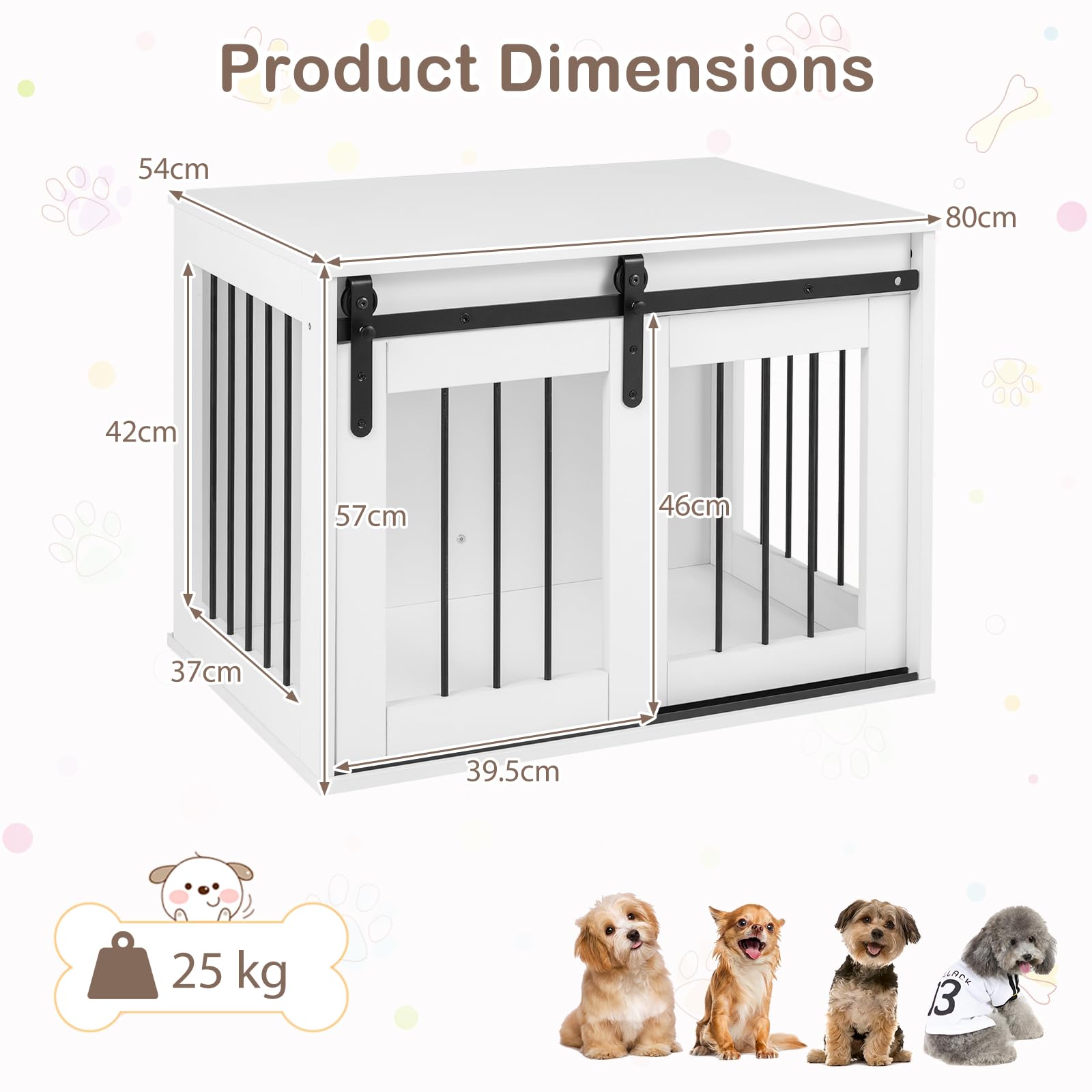 FANTASK Hundekäfig Möbel 80 cm, Hundebox mit Schiebetür & Metallrahmen, Hundeschrank aus Holz als Beistelltisch für kleine & mittelgroße Hunde, für Wohnzimmer, Schlafzimmer & Flur (Weiß)