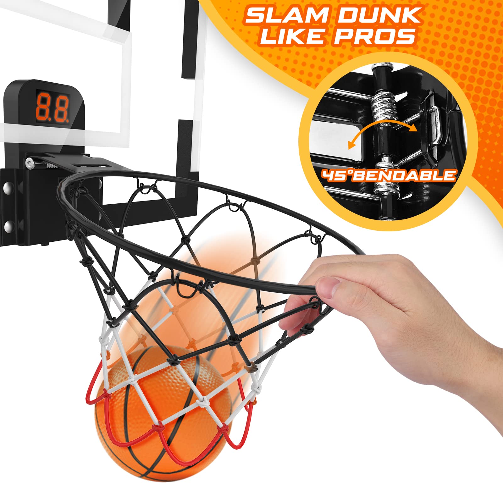 Indoor Basketball Hoop for Kids, Door Room Basketball Hoop with 3 Balls and Storage Bag, Mini Basketball Hoop with 50 DIY Stickers, Basketball Toys for 3 4 5 6 7 8 9 10 11 12 Year Old Boys