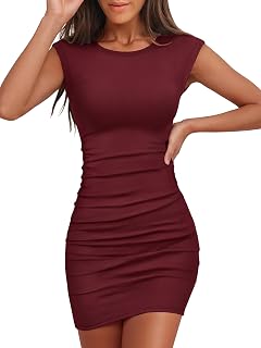 ANRABESS Womens Summer Ribbed Knit Sleeveless Bodycon Mini Dresses | Party Cocktail Club Night Out Short Dress, Cap Sleeve Ruched Design, Slim Fit, 2026 Casual Soft Crewneck Basic Dresses