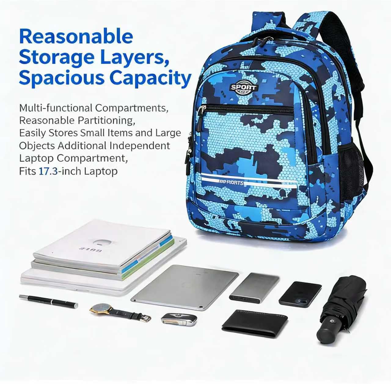 Blue Boy's schoolbag Teenage Middle School Students Bookbag Big Student Laptop Backpack For College Women Middle High School Teen Girls Bookbag Travel Daypack
