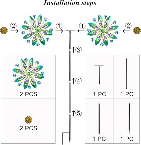Miniatura 6 de Viveta Spinner de Viento Cinético, 53 pulgadas Spinners de Viento de Metal para Exteriores para Patio y Jardín, Molino de Viento Doble con Estaca