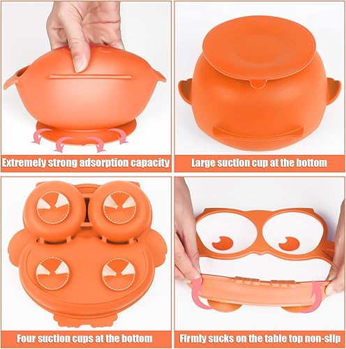 Miniatura 5 de Juego de 13 piezas de alimentación de bebé de silicona, suministros de alimentación de destete para bebés, cuenco y plato de succión fuerte, baberos