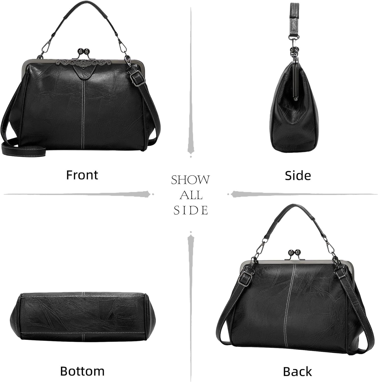 Purses for Women Vegan Leather Women's Handbag Crossbody with Kiss Lock Satchel Evening Clutch Purse Vintage Tote - Image 4