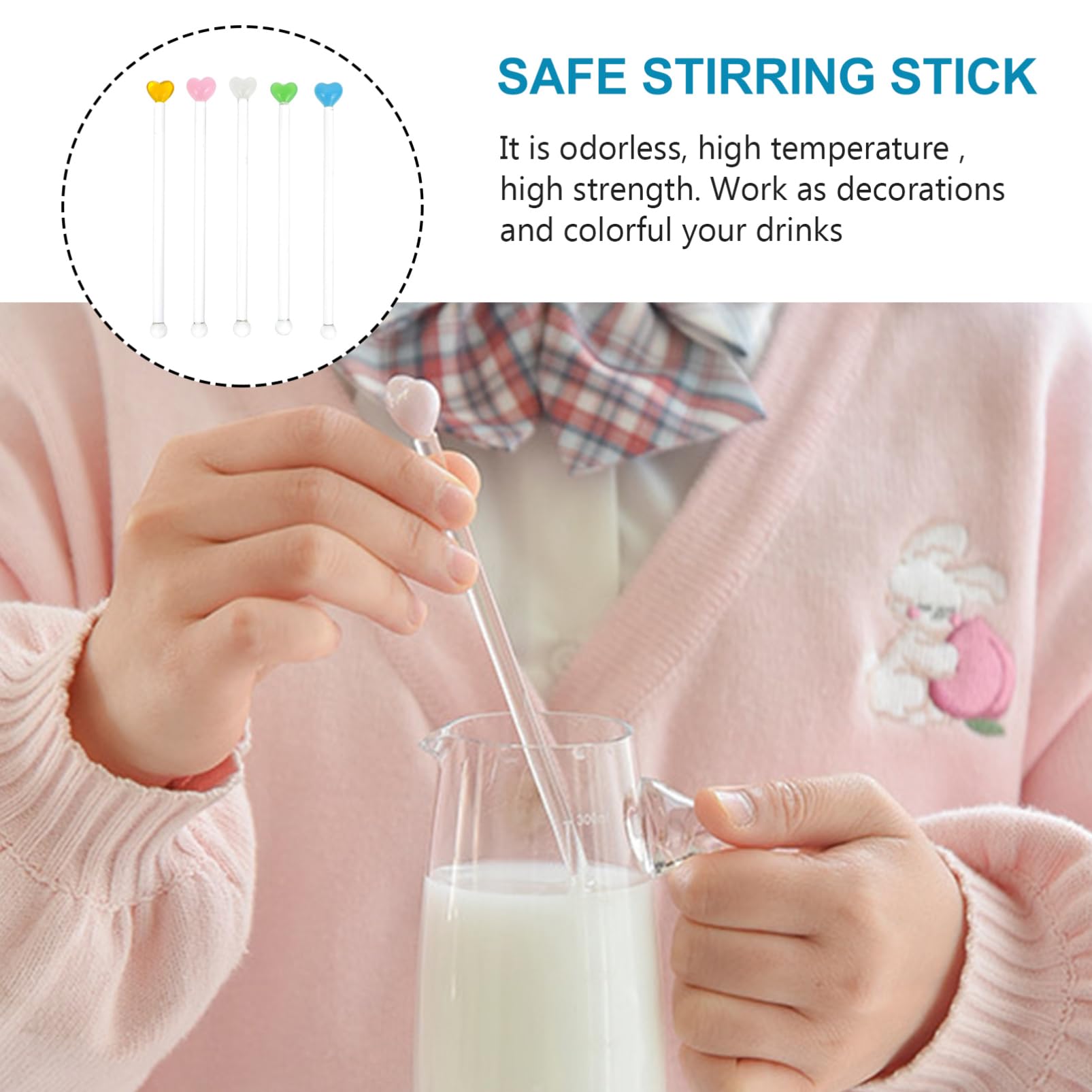 STOBAZA 5Pcs Heart Shaped Stirring Sticks Creative Drink Mixer for Cocktails Juices Safe High Grade Material present for Friends
