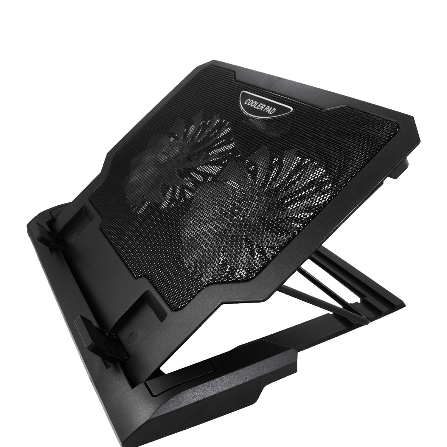 AABCOOLING NC65 - Refroidisseur pour Ordinateur Portable avec 2 Ventilateurs, Inclinaison Réglable et LED Bleu, Support de Refroidissement PC Portable jusqu'à 15,6 Pouces et Consoles