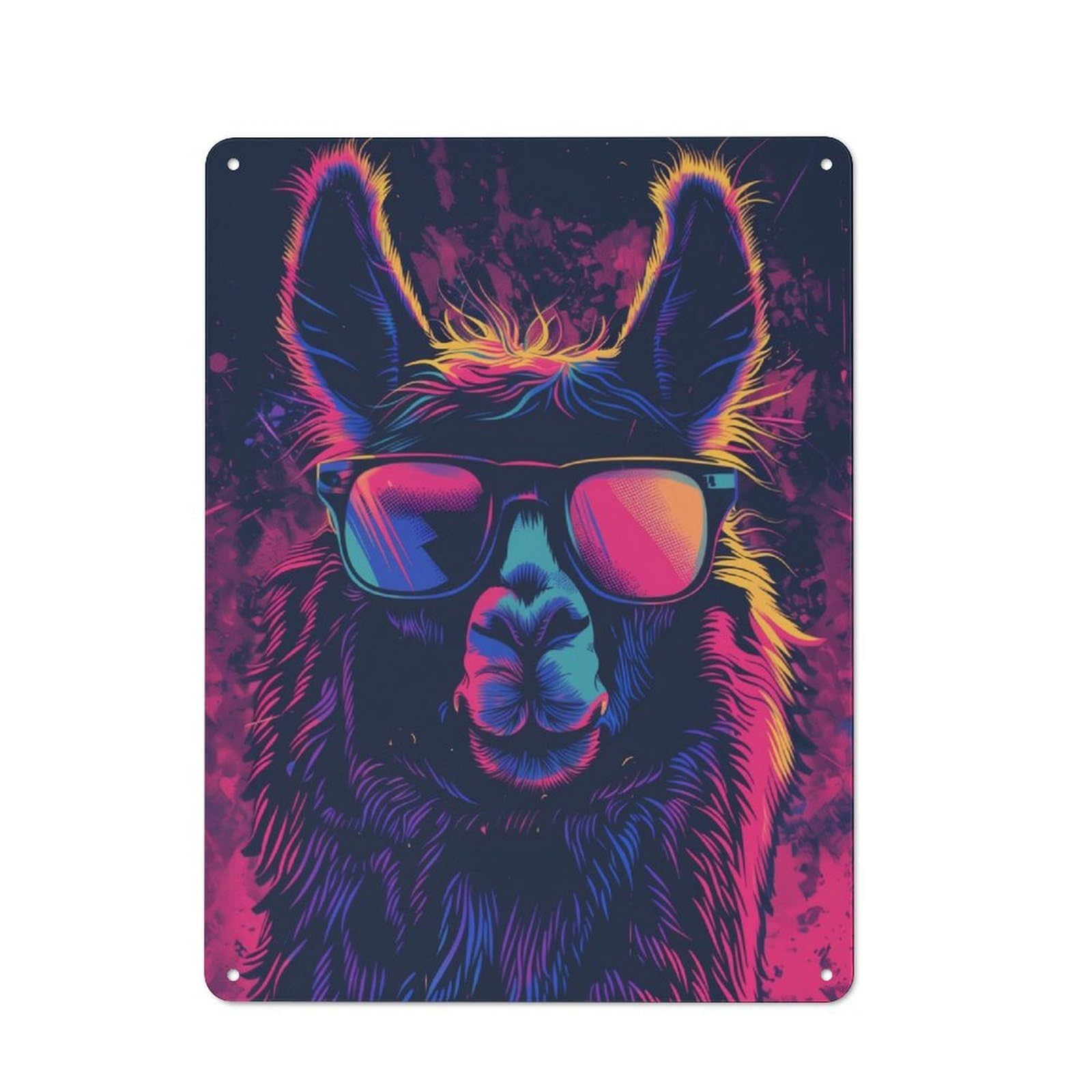 Junmoney Llama Sunglasses Retro Tin Sign 40X30cm For Workshop Wall, Rustic Wall Decor, Suited To Workshop Decor Fans