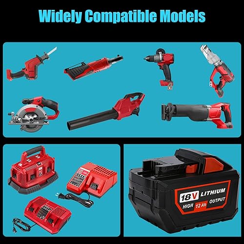 Miniatura 4 de Amsbat 1 paquete actualizado a 12000mAh Reemplazo de batería de 18 V para batería Mil 18V compatible con batería de 18 voltios 48-11-1850 48-11-1862