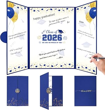 GZDUCK 2026 Graduation Guest Book Alternative, Blue Class of 2026 Graduation Party Decorations for Men Women Graduation Signature Book Congrats Grad Party Signing Card Board Happy Graduation Gifts