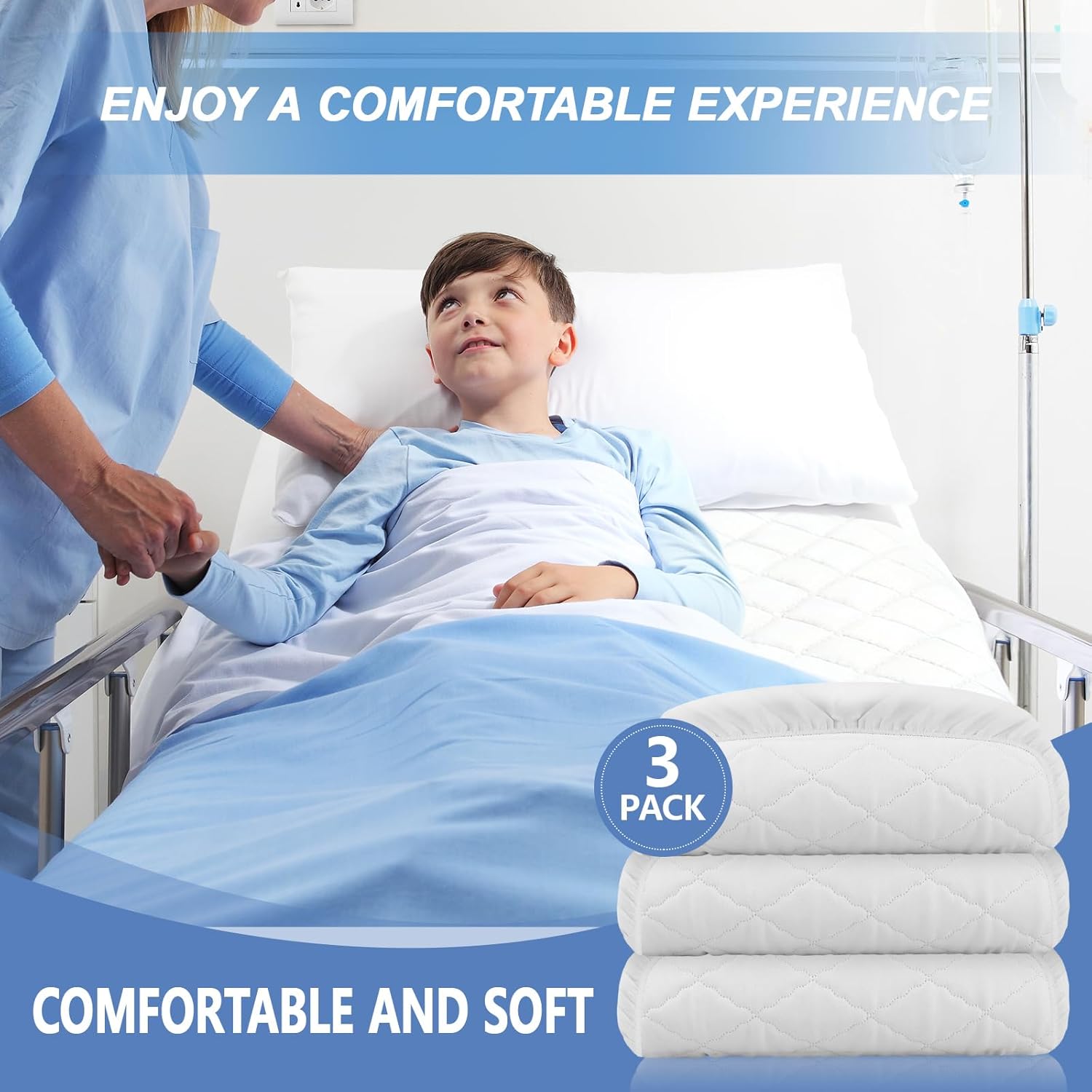 Lounsweer 3 Pack Waterproof Hospital Mattress Cover, 84x36x12in White Fitted Bed Sheet Protectors, Incontinence Protection Leakproof Breathable for Elderly, Adults Home Hospital Beds