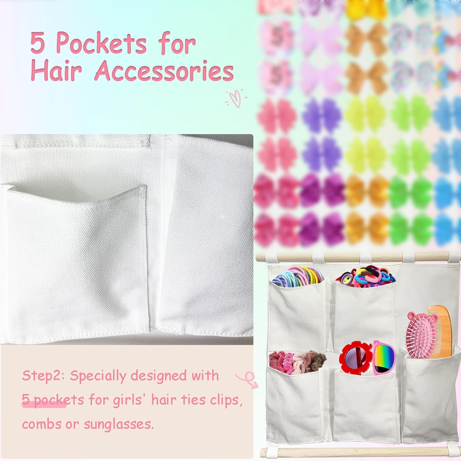 Headband Holder Bow Organizer for Girls, Hair Clips Headband Organizer, Hair Accessories Storage Wall Hanging Decor for Girls Room