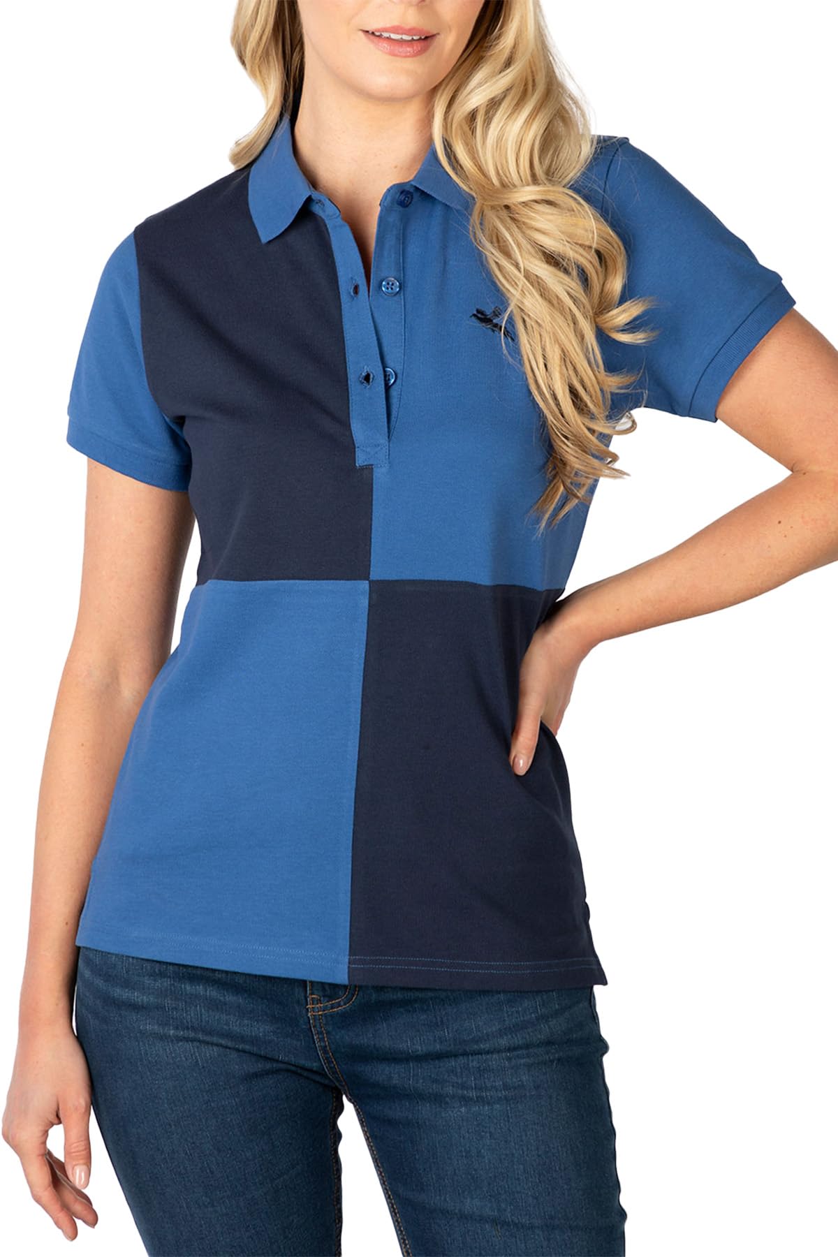 Rydale Ladies Quartered Polo Shirt Country Classic Contrasting Colours Women (UK, Numeric, 18, Regular, Regular, Blue)