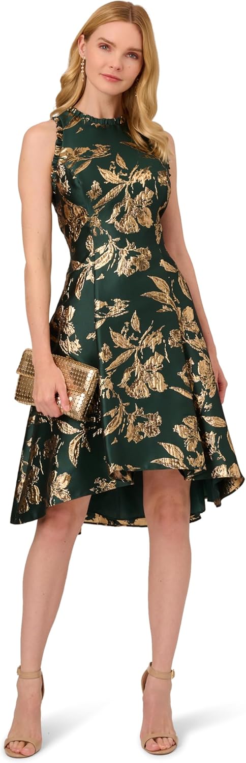 Adrianna Papell Womens Ruffle Jacquard Dress - Image 4