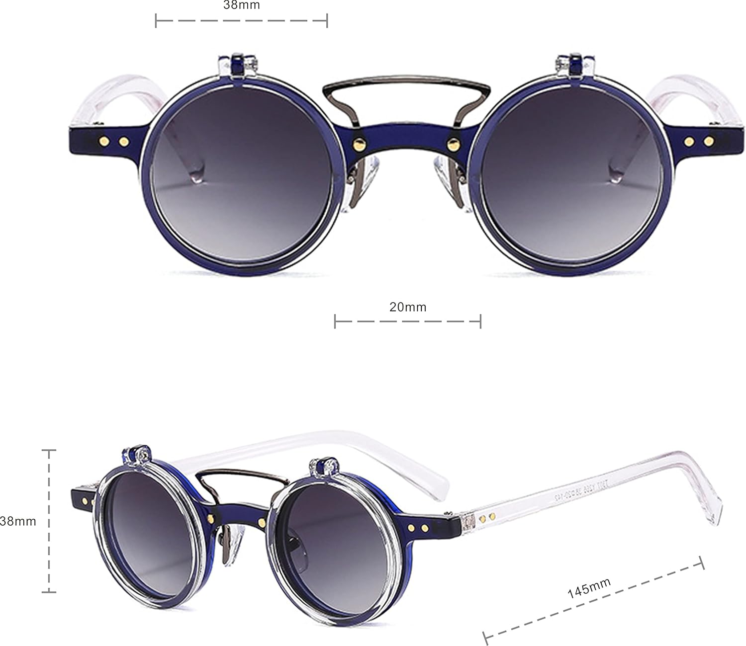 Retro Round Flip Up Sunglasses for Men Women Circle Glasses Vintage Steampunk Style - Image 4