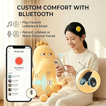 Okya Mango Throw Pillow, Plush Hugging & Patting Pillow with Bluetooth Recording, Gentle Heating Function, Soft Cuddly Cushion for Home Office Gift (Patting-style, L (40.16*10.24*12.99 in))