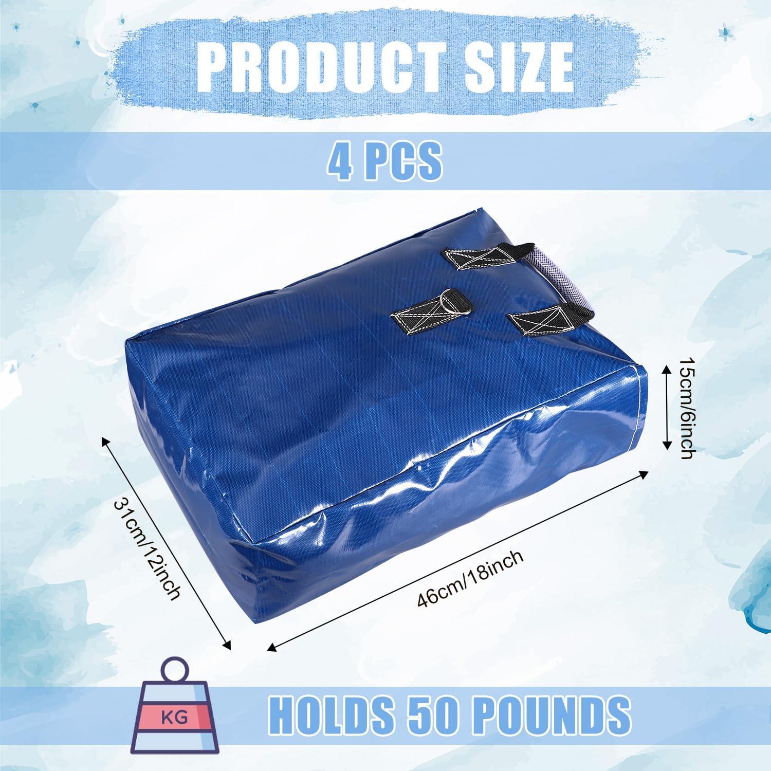 4pcs Vinyl Sandbags, Bounce House Inflatable Water Bounce House Heavy Duty Sand Bag Anchor Safety Weight Product for Water Slides Canopies and Tents (Blue)