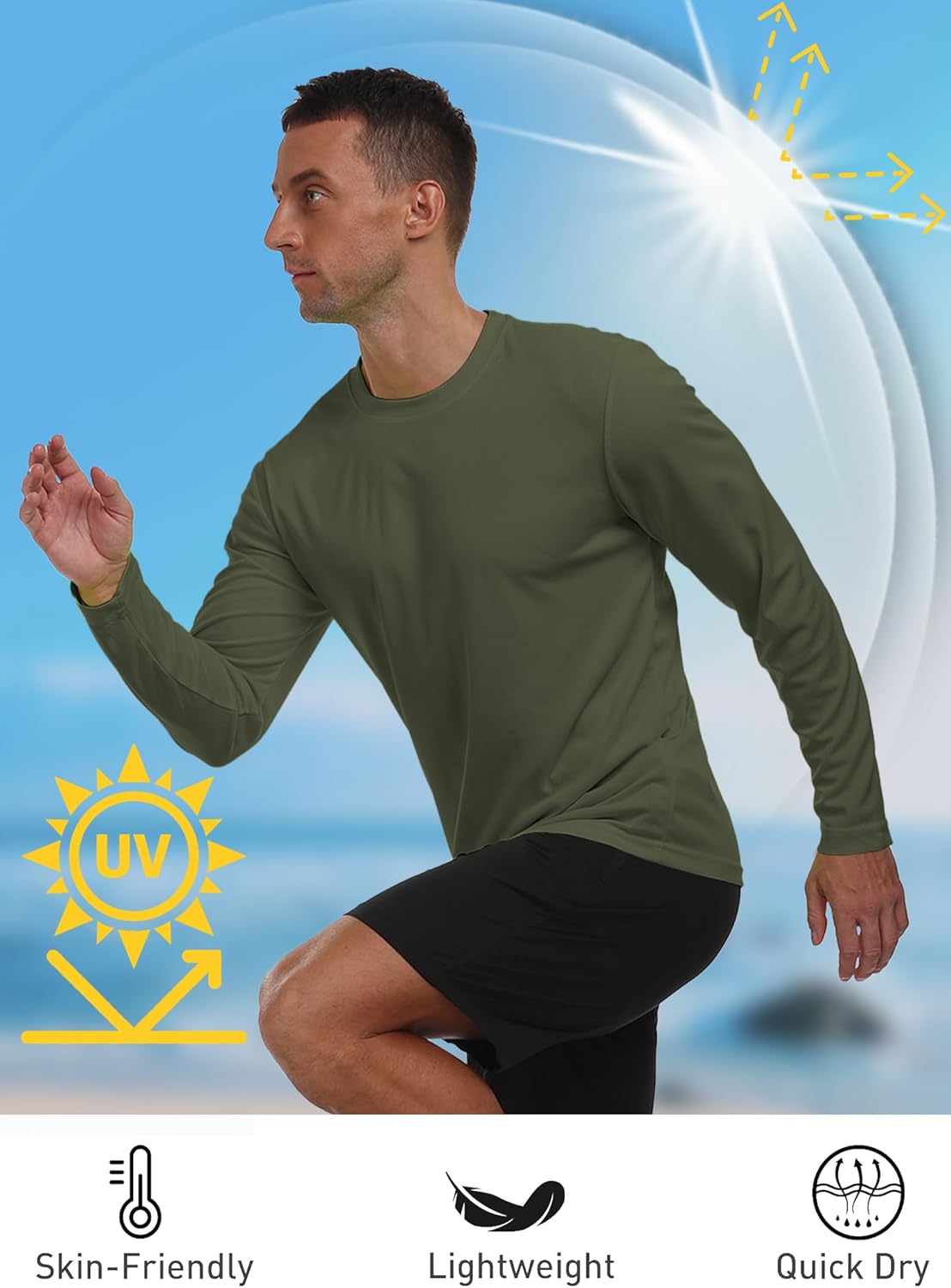 Sun Shirts for Men UPF 50+ SPF Rash Guard Long Sleeve UV Protection Lightweight Quick Dry Fishing Running HH24010 - Image 5