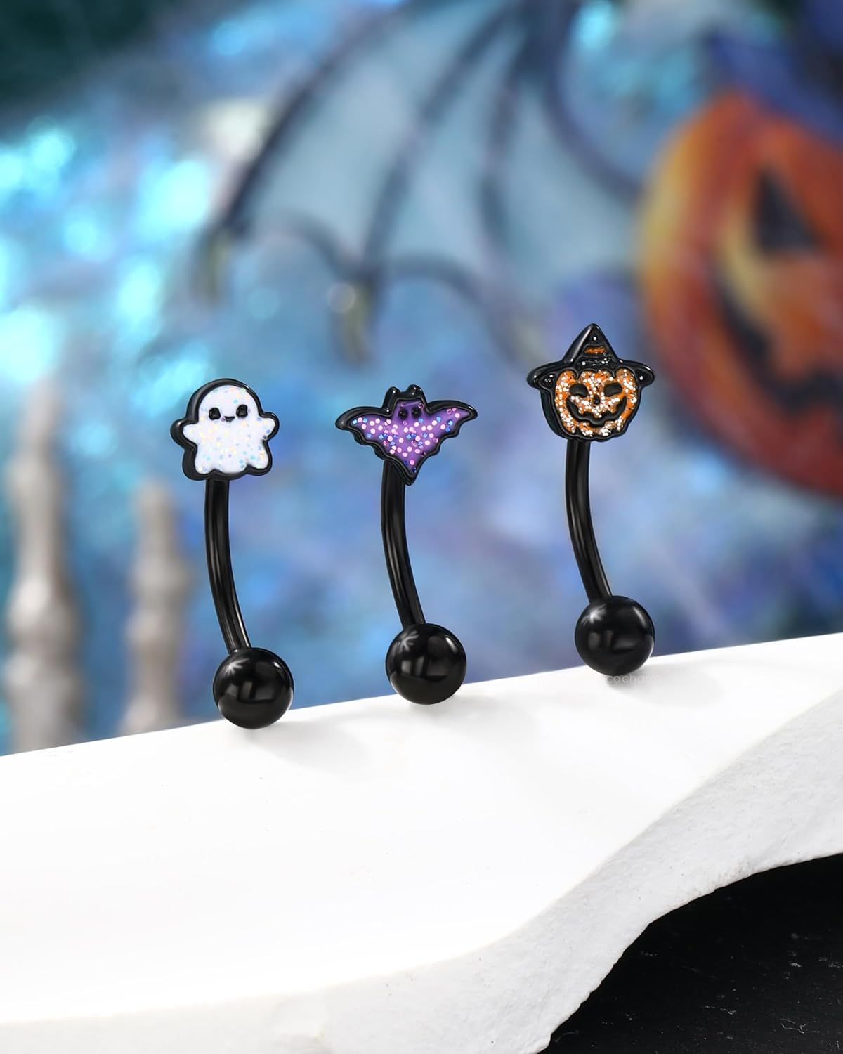 COCHARM 3PCS Halloween Rook Earrings 16G Rook Eyebrow Jewelry Cute Eyebrow Piercing Jewelry Dainty Vertical Labret Stud - Image 4