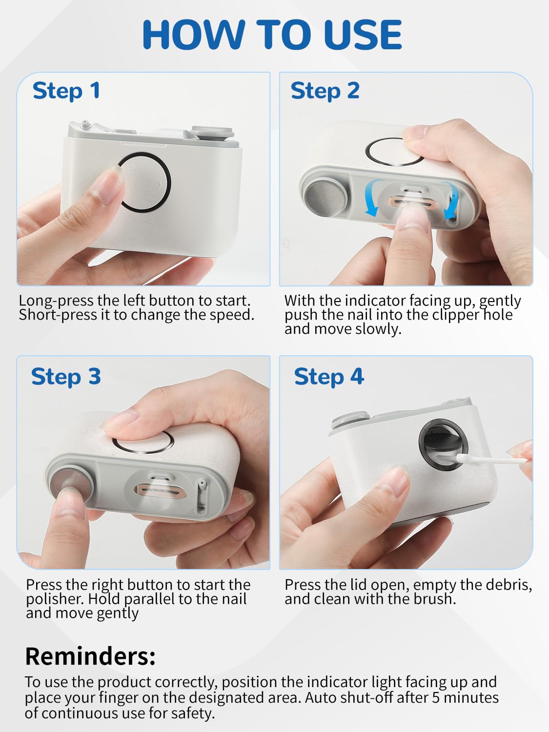ONEDONE Coupe-ongles électrique – 3 en 1 rechargeable pour bébé Lime à ongles électrique avec double lame, 3 vitesses, sans danger pour les bébés, les femmes et les personnes âgées avec coupe-ongles