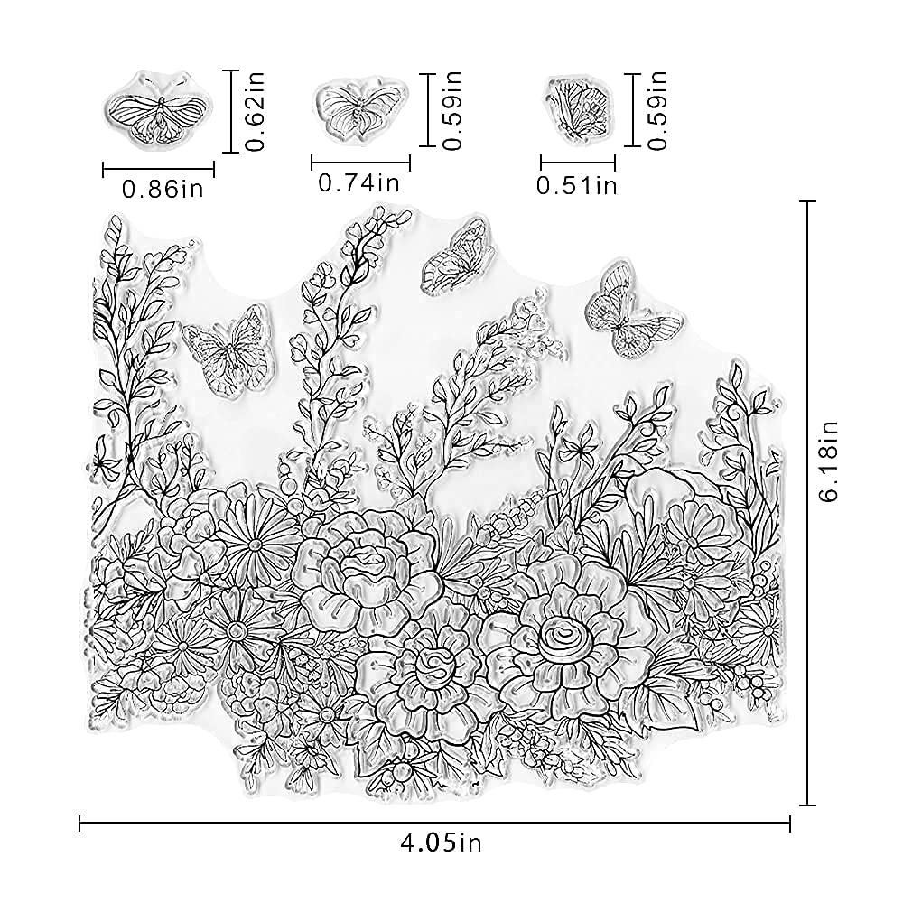 Sellos transparentes de fondo de flores de mariposa para hacer tarjetas y decorar álbumes de fotos, hermosos paisajes, sellos de goma transparente para hacer álbumes de recortes