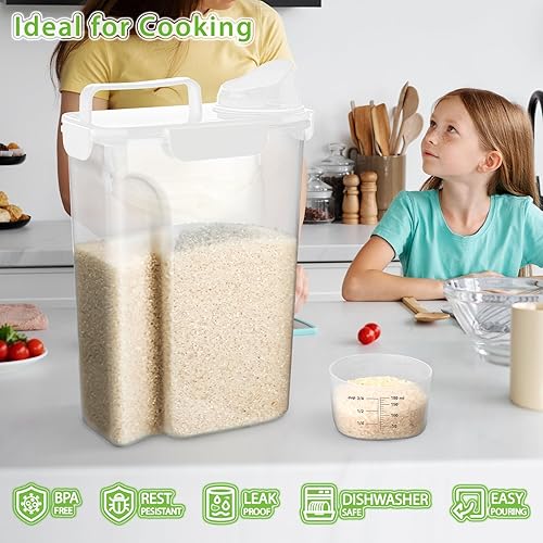 Miniatura 5 de Recipiente de almacenamiento de arroz, dispensador hermético de alimentos secos de 5 a 10 libras, recipiente de comida para mascotas, perros y