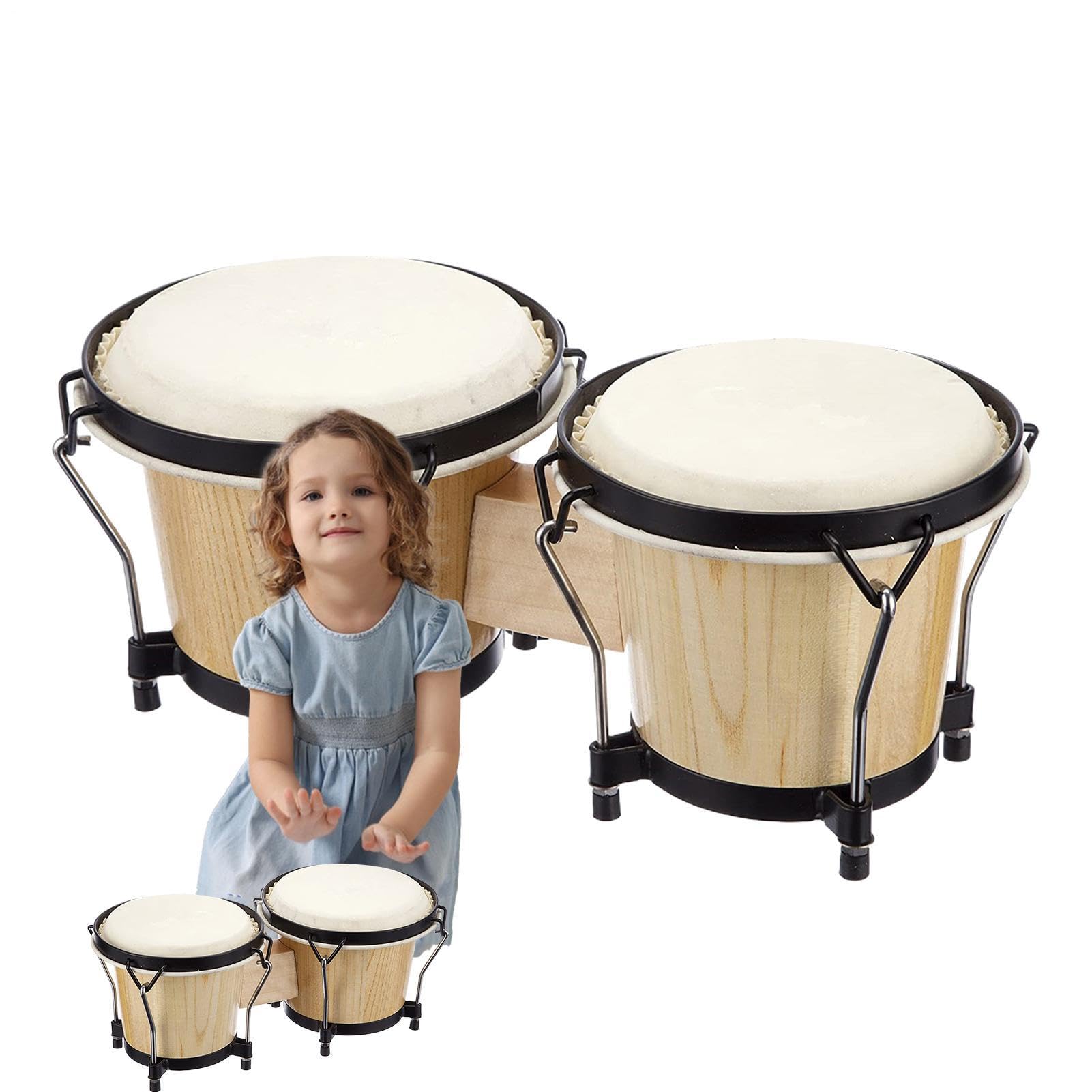 Tambores de Bongó de Madera Tambor educativo hecho en madera | Instrumento Musical de Percusión Educativo y Didáctico Apto para niños, adolescentes y adultos de todas las edades