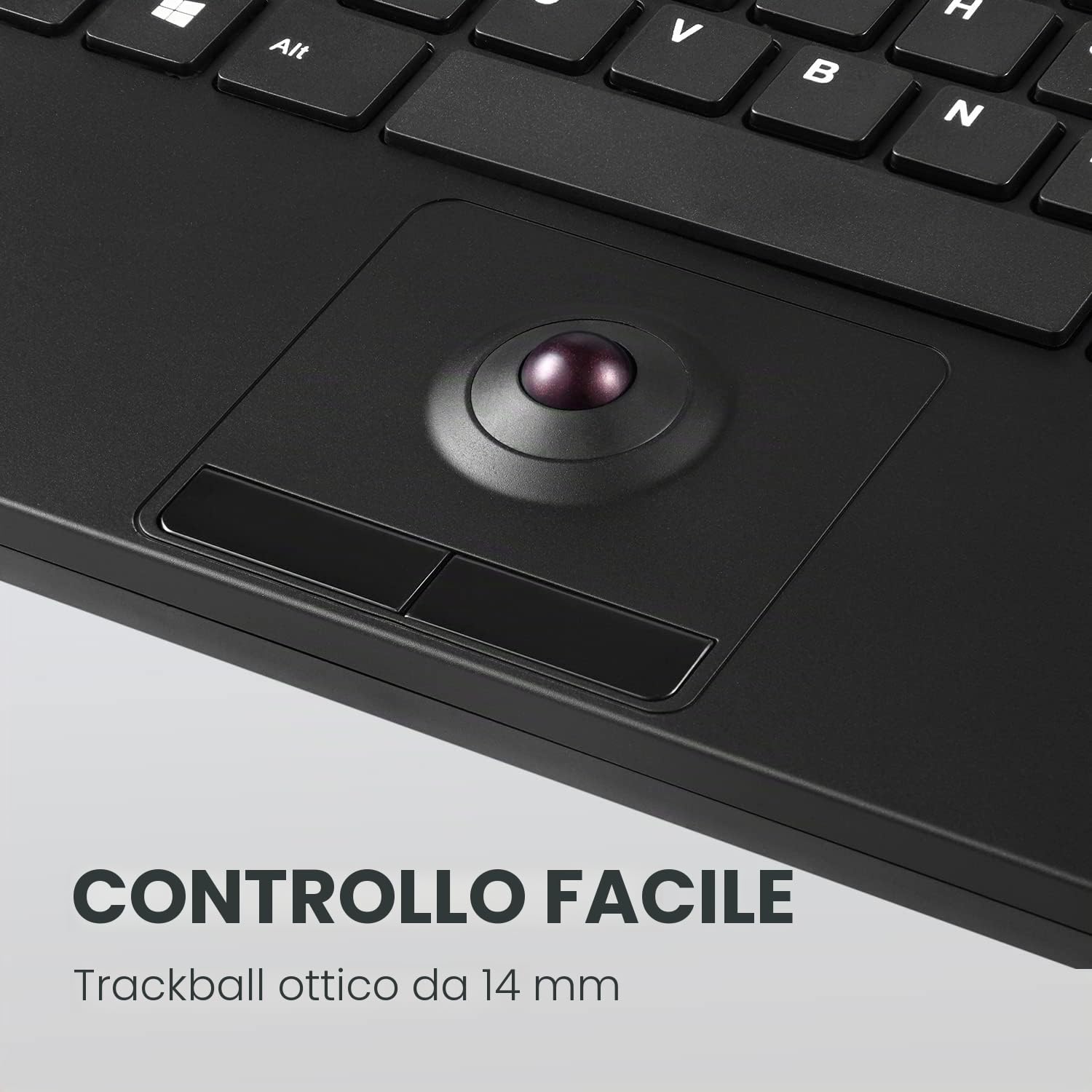 Perixx PERIBOARD-526 Mini Tastiera Cabla con Trackball, Interruttori a Forbice, 78 Tasti, 2 Tasti Mouse Integrati, USB, Layout IT, Nero