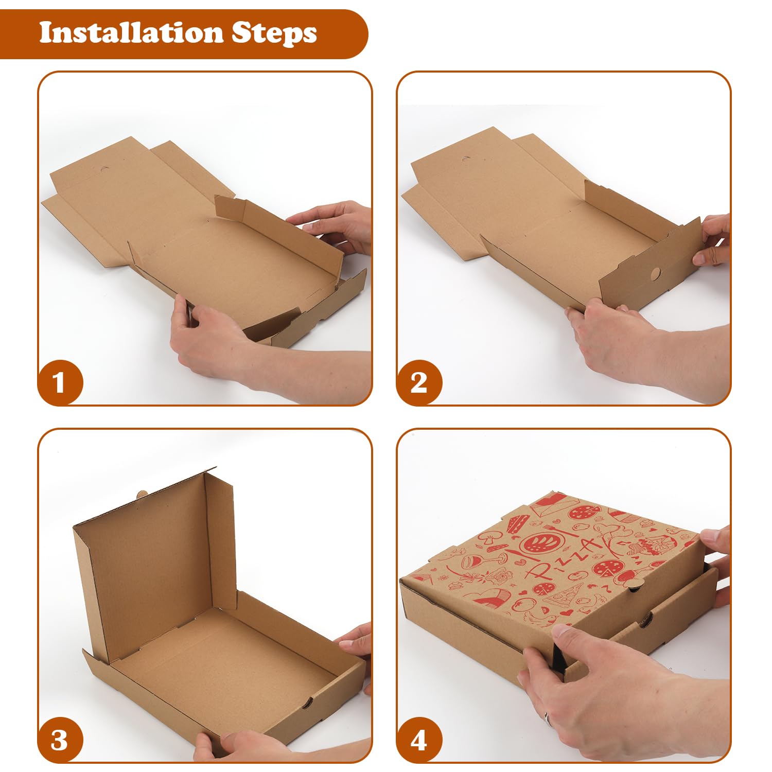 Rocutus Scatole per pizza, confezione da 25 scatole per pizza in carta kraft ondulata, contenitori per la consegna di alimenti, contenitori da asporto, scatole per imballaggio regalo, scatole da