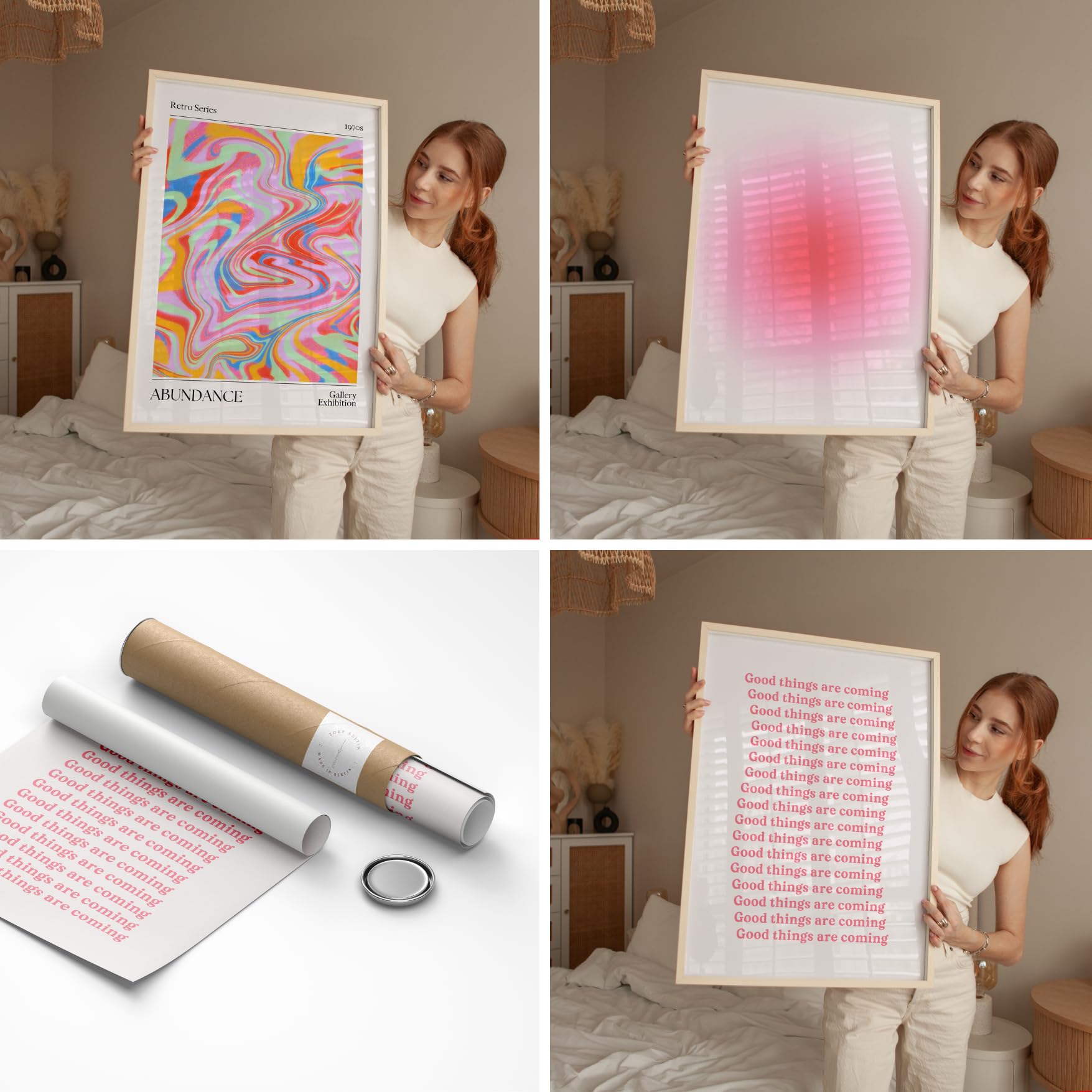 ZoeyAustin® Poster Set – 3x Wandbilder 50x70 | Bilder, Poster & Kunstdrucke für Wanddeko Wohnzimmer & Schlafzimmer | Ästhetische Kunst ohne Rahmen (Aura Pink, 50x70 cm)