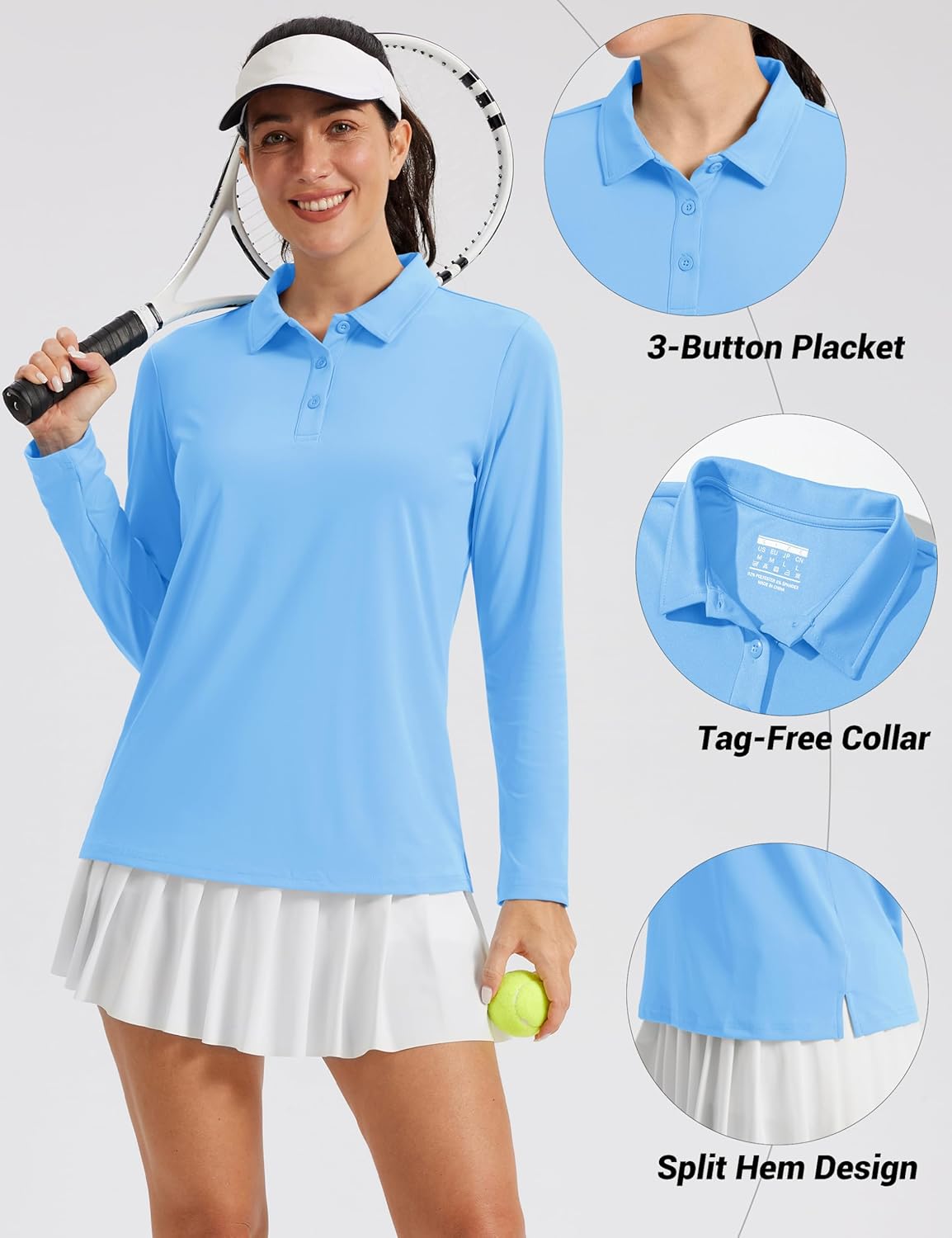MAGCOMSEN Women's Long Sleeve Polo Shirts UPF 50+ Golf Tops Moisture Wicking Collared Shirt Tennis 3-Button - Image 4