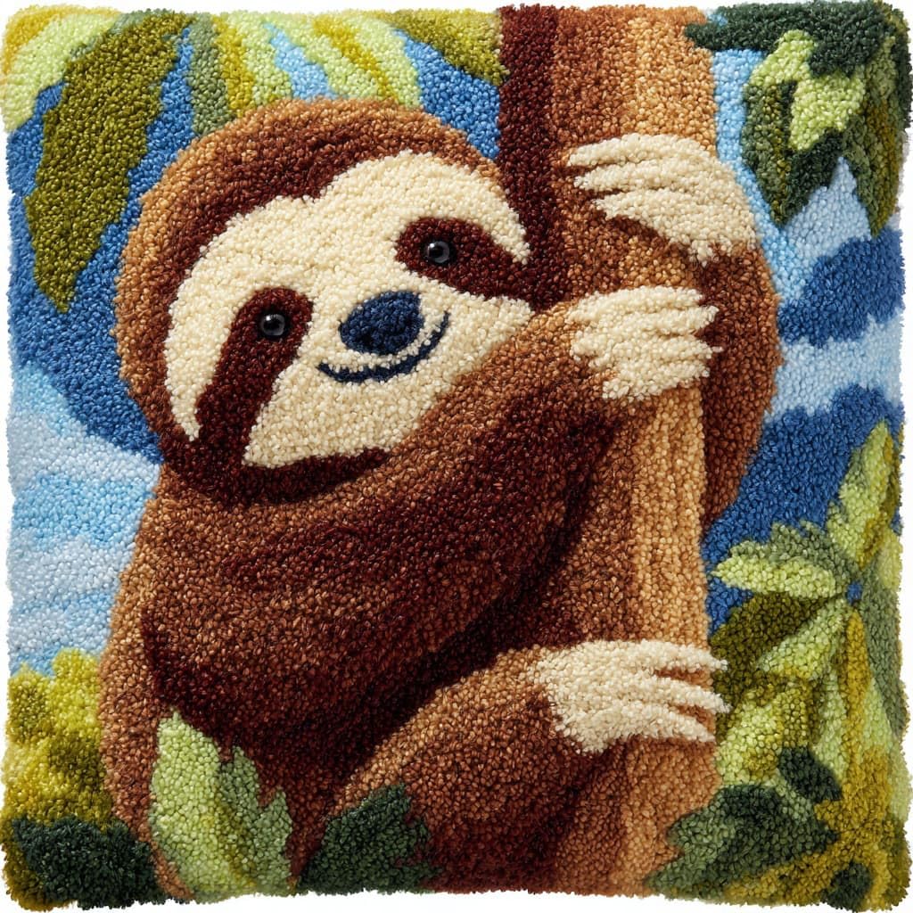WallustrioaW Latch Hook Kits DIY Throw Pillow Cover,Animal Sloth