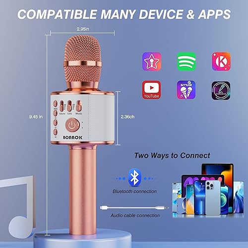 Miniatura 3 de BONAOK - Micrófono inalámbrico Bluetooth Karaoke, 3 en 1; máquina altavoz de micrófono de karaoke portátil de mano para fiesta de cumpleaños en casa