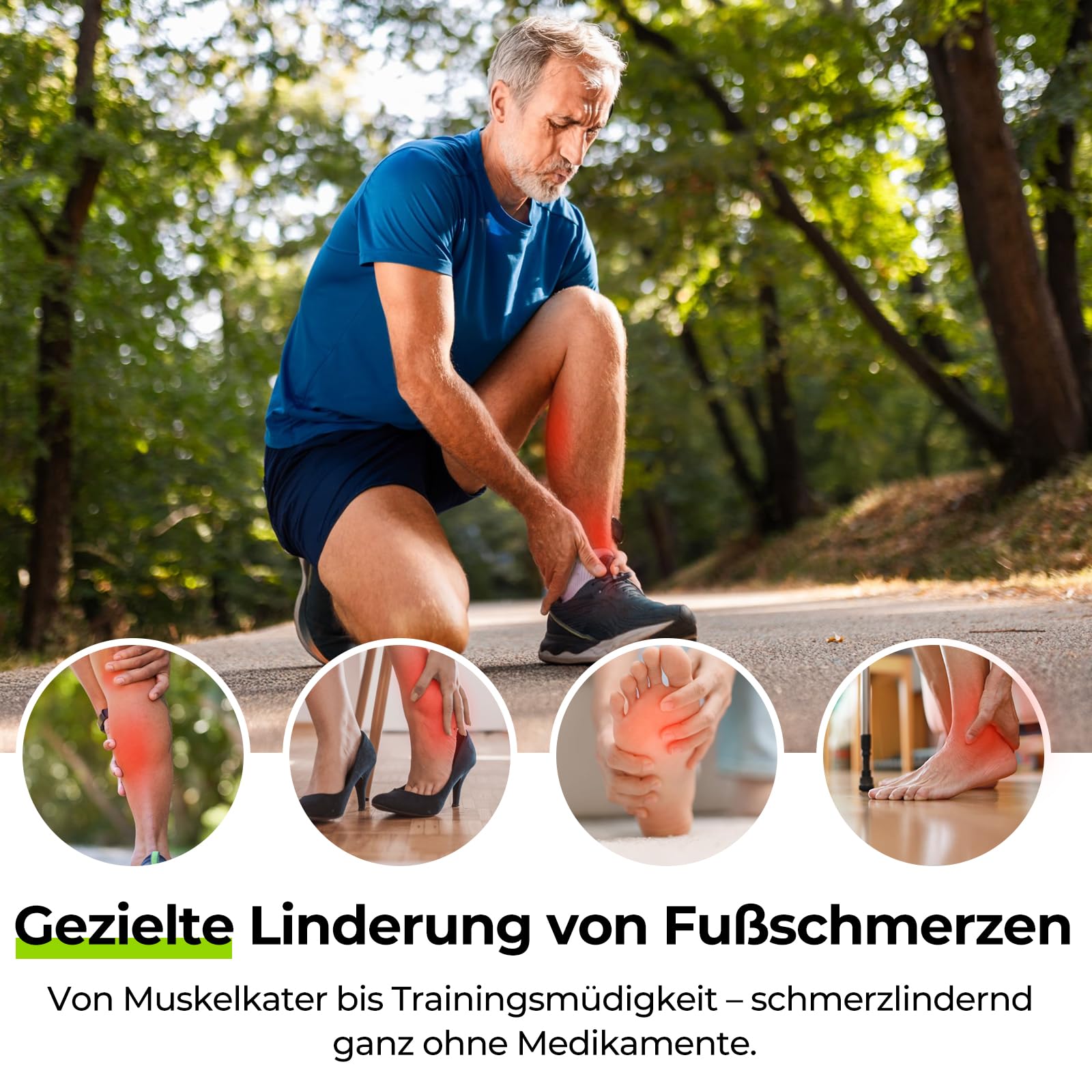 AUVON Fussmassagegerät & Durchblutungs-Stimulator für Fuß- & Beinschmerzen | TENS-Gerät mit 15 Modi & 50 Intensitätsstufen für medikamentenfreie Schmerzlinderung, EMS-Muskelstimulator mit 8 TENS-Pads