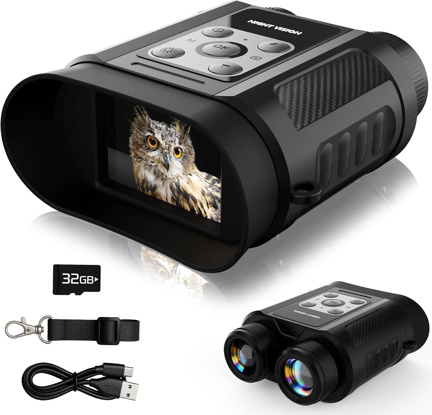 Jumelle Vision Nocturne 4K 48MP, Portée de Vision 300m, IR Réglable à 7 Niveaux, Zoom Numérique 8X, Écran HD 2,4’’ pour Chasse, Camping et Observation de la Faune