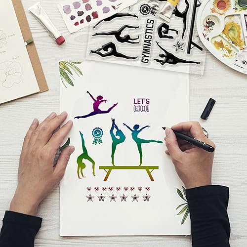 Miniatura 2 de GLOBLELAND Sellos transparentes de gimnasia con temática deportiva, silueta humana, silicona transparente, sellos humanos para manualidades, álbumes