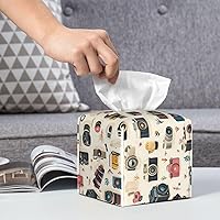 Vista 5 de Decorative Tissue Box Cover Square - Retro Camera Print Leather Cube Tissue Box Holder Paper Case, Organizer Dispenser for Modern Home &