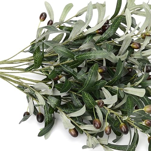 Miniatura 5 de BohoSM Paquete de 5 ramas de olivo, plantas artificiales, tallos verdes, hojas de olivo, frutas falsas, plantas de seda, tallo de olivo sintético