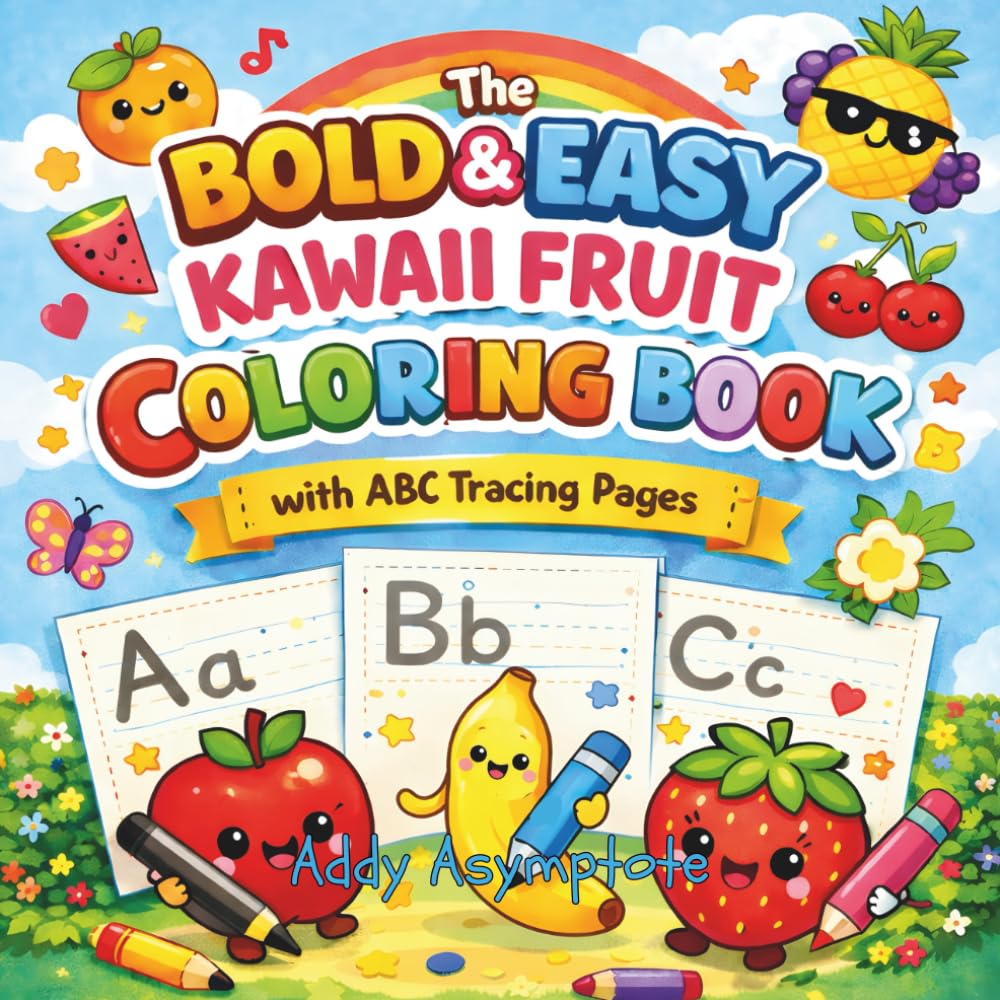 Bold and Easy Kawaii Fruit Alphabet Coloring Book with ABC Tracing Pages