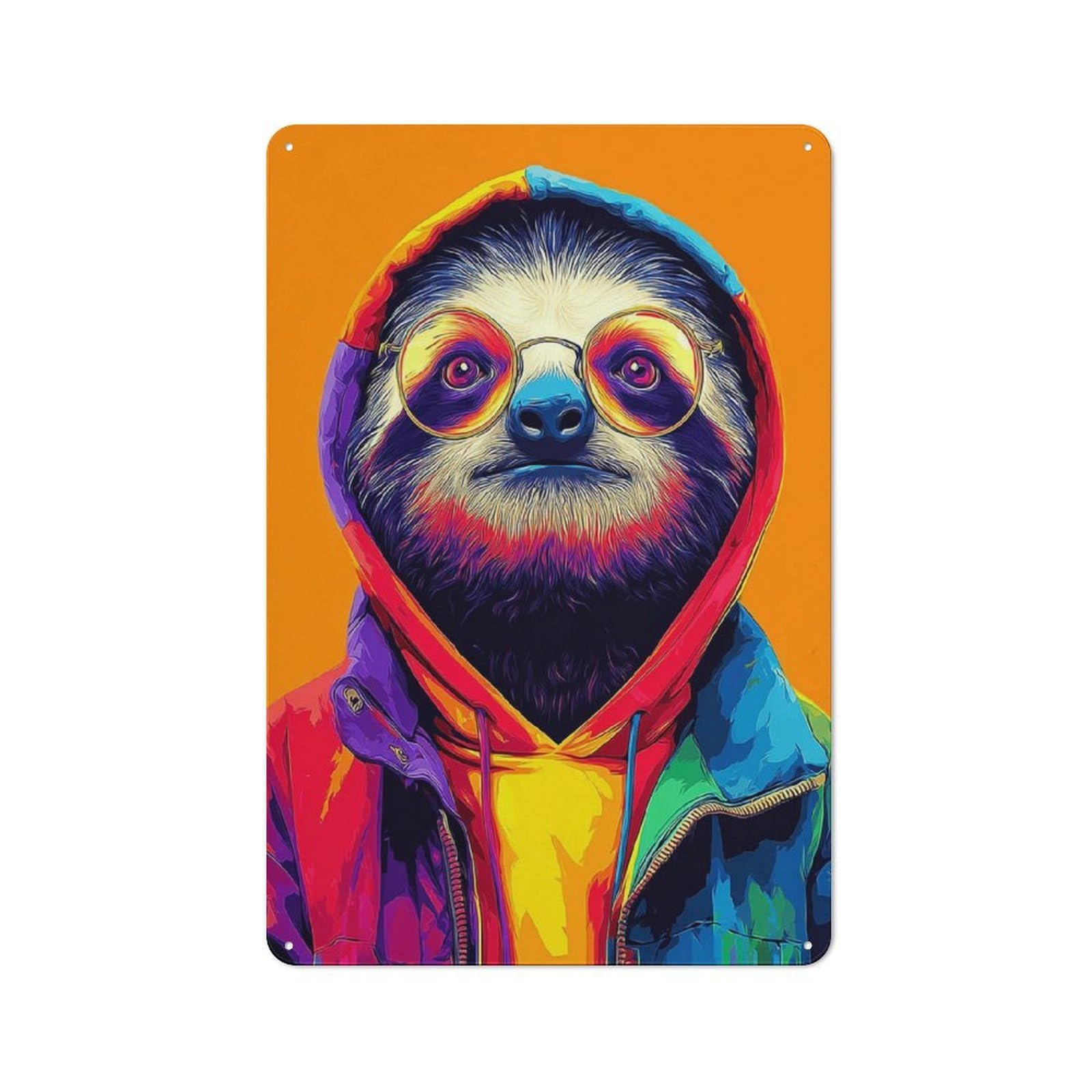 Junmoney Colorful Sloth In Hoodie Metal Sign 30X20cm, Vintage Bar Wall Plaque For Diner, Restaurant, Shed Or Kitchen