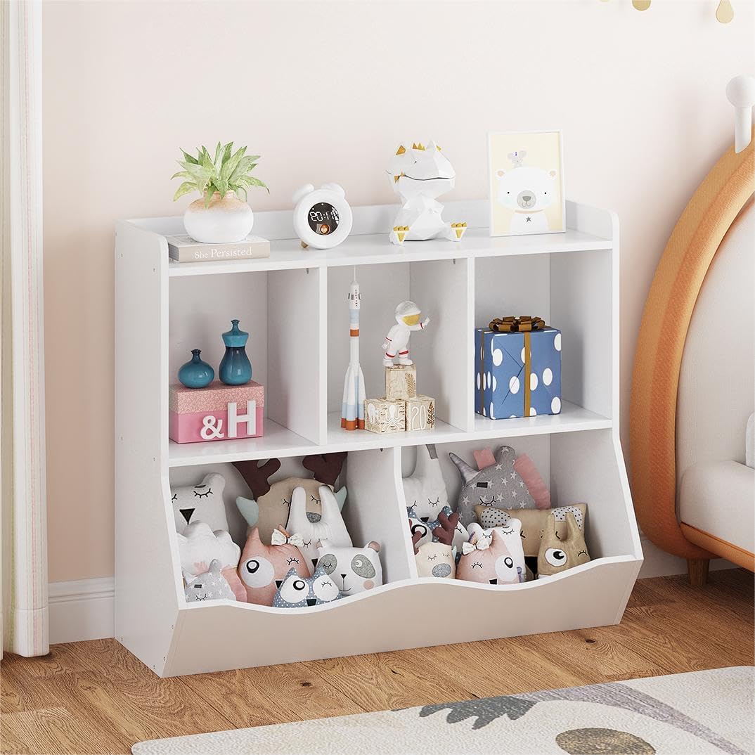 GAOMON Kids Bookshelf and Toy Storage, Wooden Toy Storage Cabinet, Kid’s Multi Shelf Cubby for Books, Playthings & Collectibles, Storage Organizer for Boys, Girls Play Room/Bedroom, White