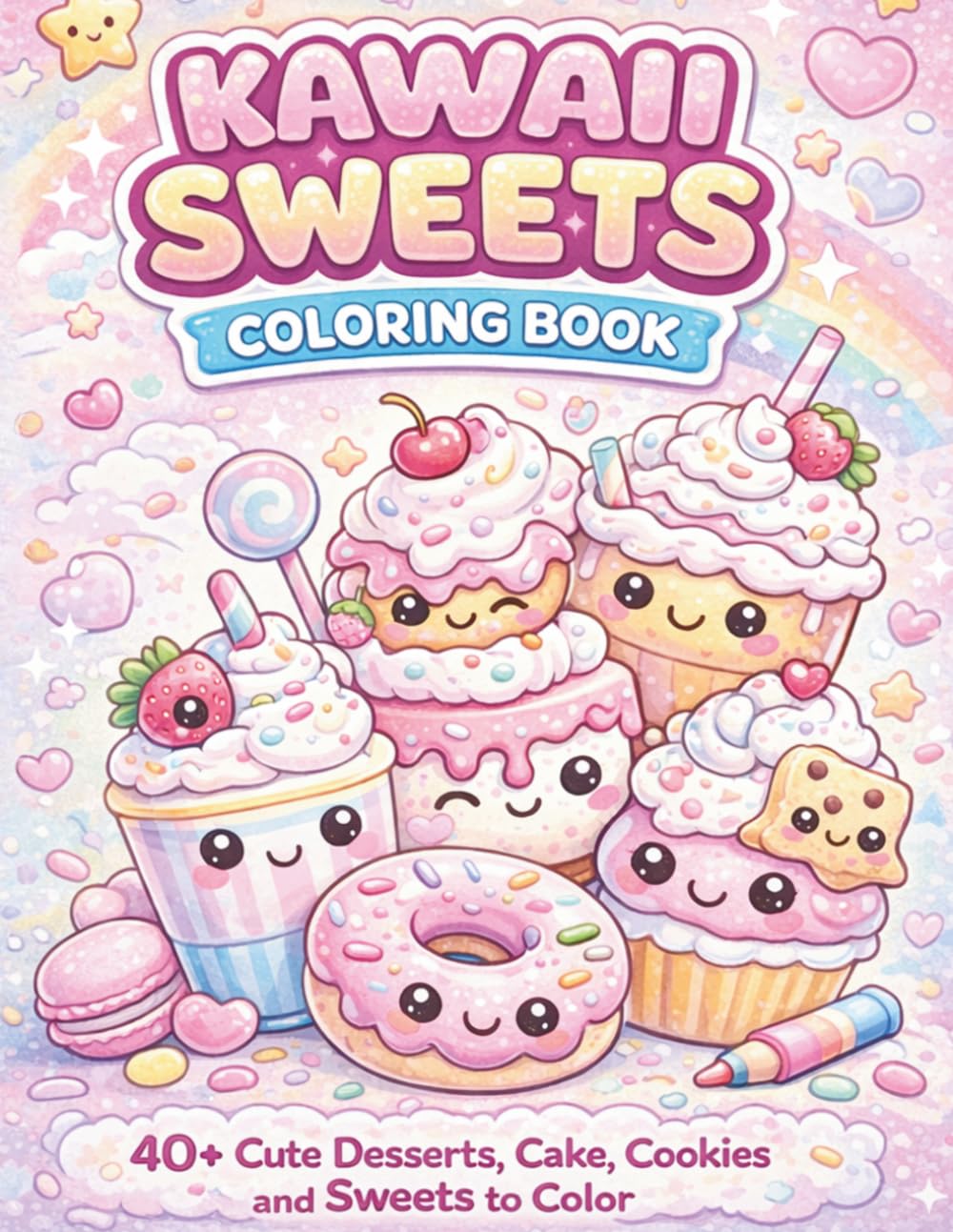 KAWAII SWEETS COLORING BOOK: 40+ Cute Dessert, Cake, Cookies and Sweets to Color Coloring Book for KIDS and ADULTS