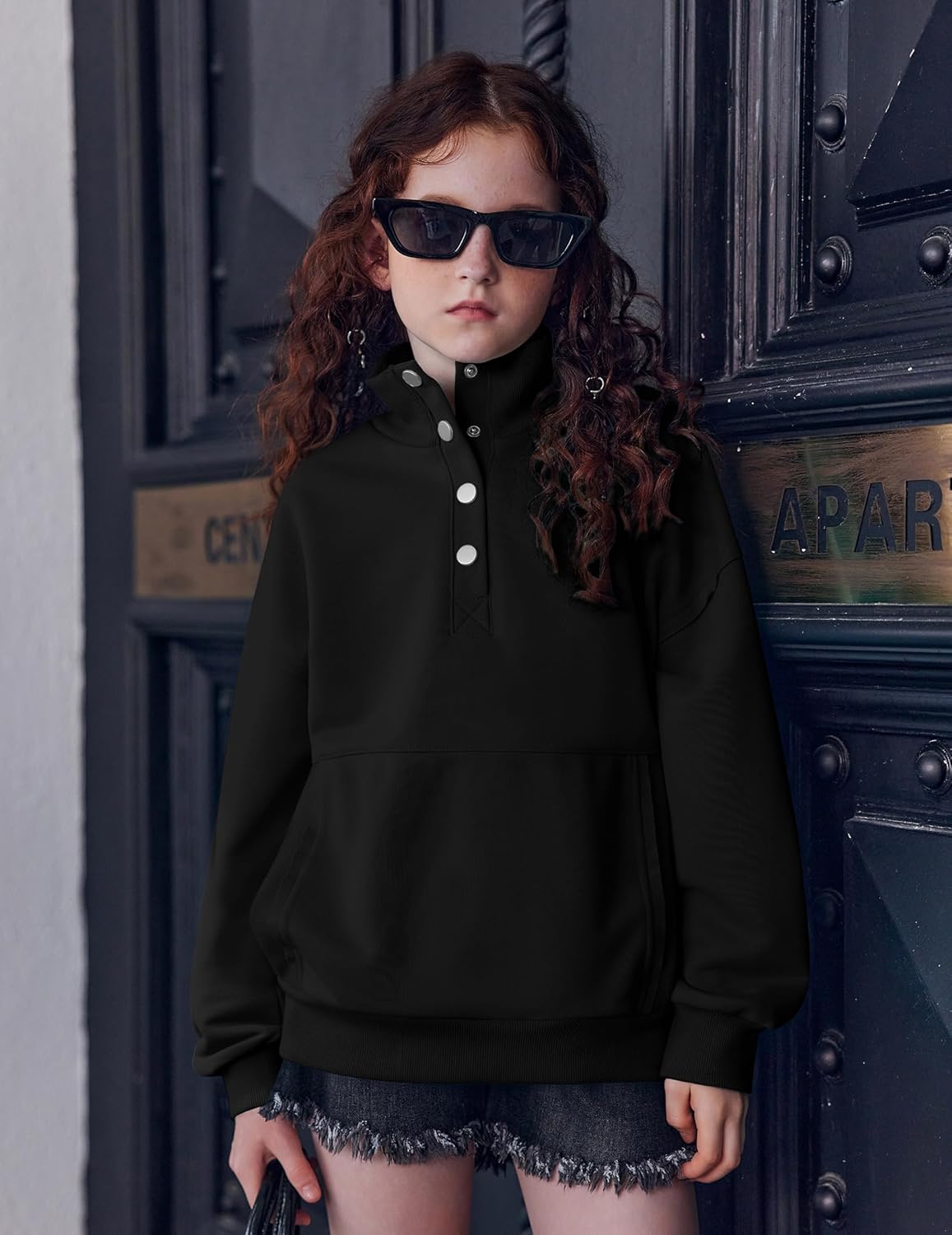 Arshiner Girls Sweatshirt Casual Lightweight Pullover Sweatshirts Long Sleeve Button Tops Fall Winter Clothes - Image 2