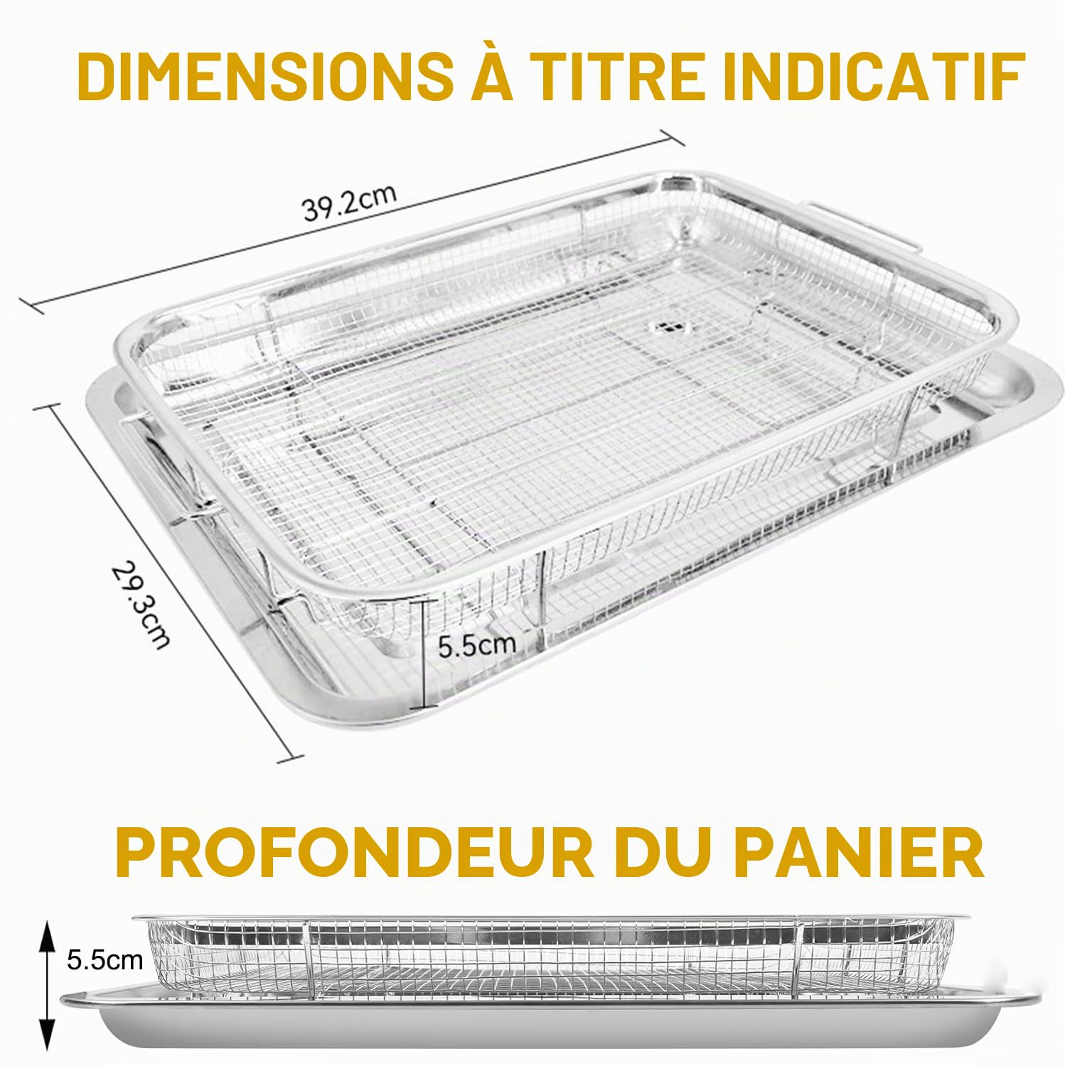 Plaque de cuisson en acier inoxydable avec grille de refroidissement (39,2 x 29,3 x 5,5 cm) - Antiadhésive pour les biscuits, les grillades et le refroidissement - Non toxique et facile à