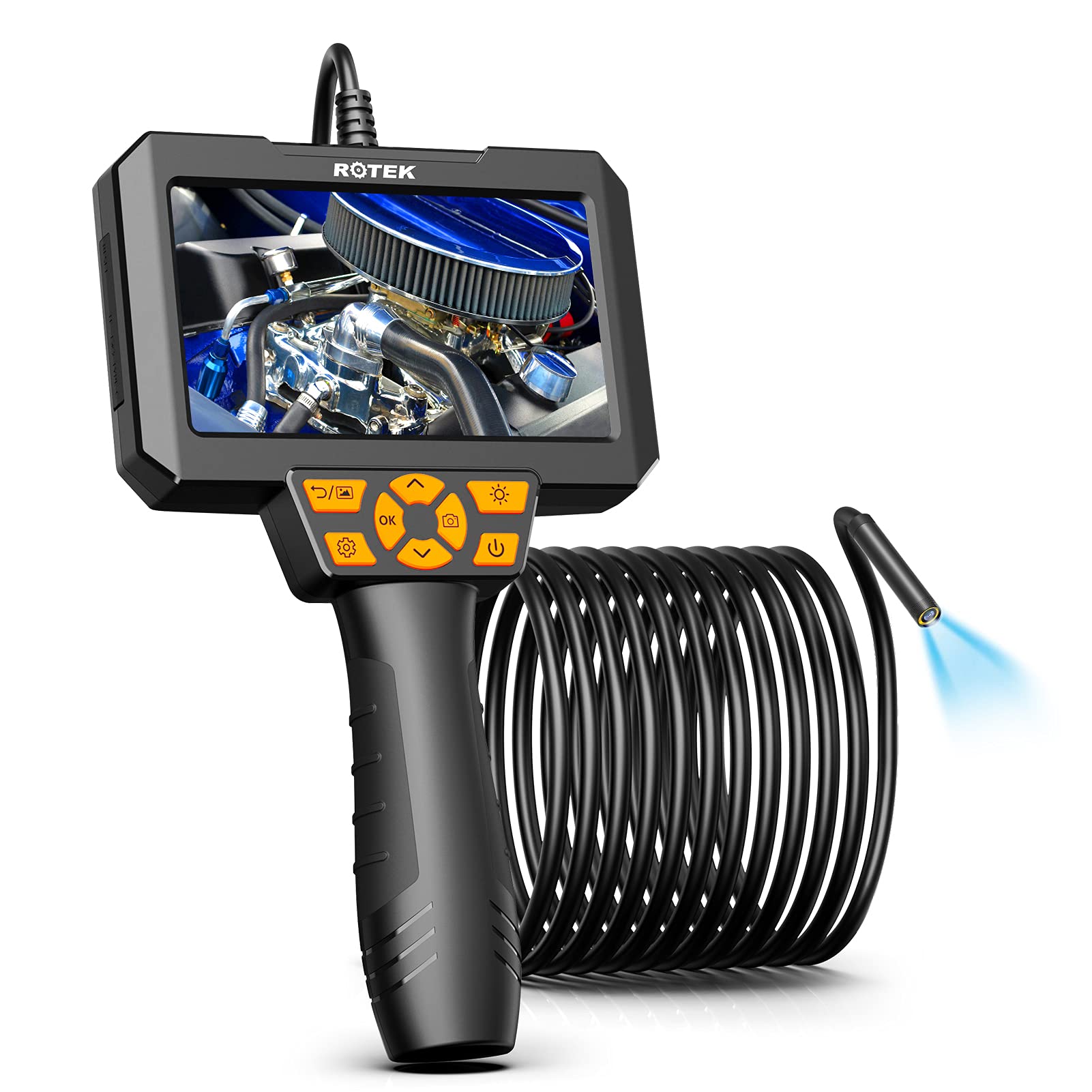 ROTEK Endoscope Camera,5 inch 1080P HD Screen Borescope with 6 LED Lights,16.5 ft Long Cable Inspection Camera with 3000 mAh Battery and 32 GB Card,Snake Camera for Auto Sewer Drain Pipe