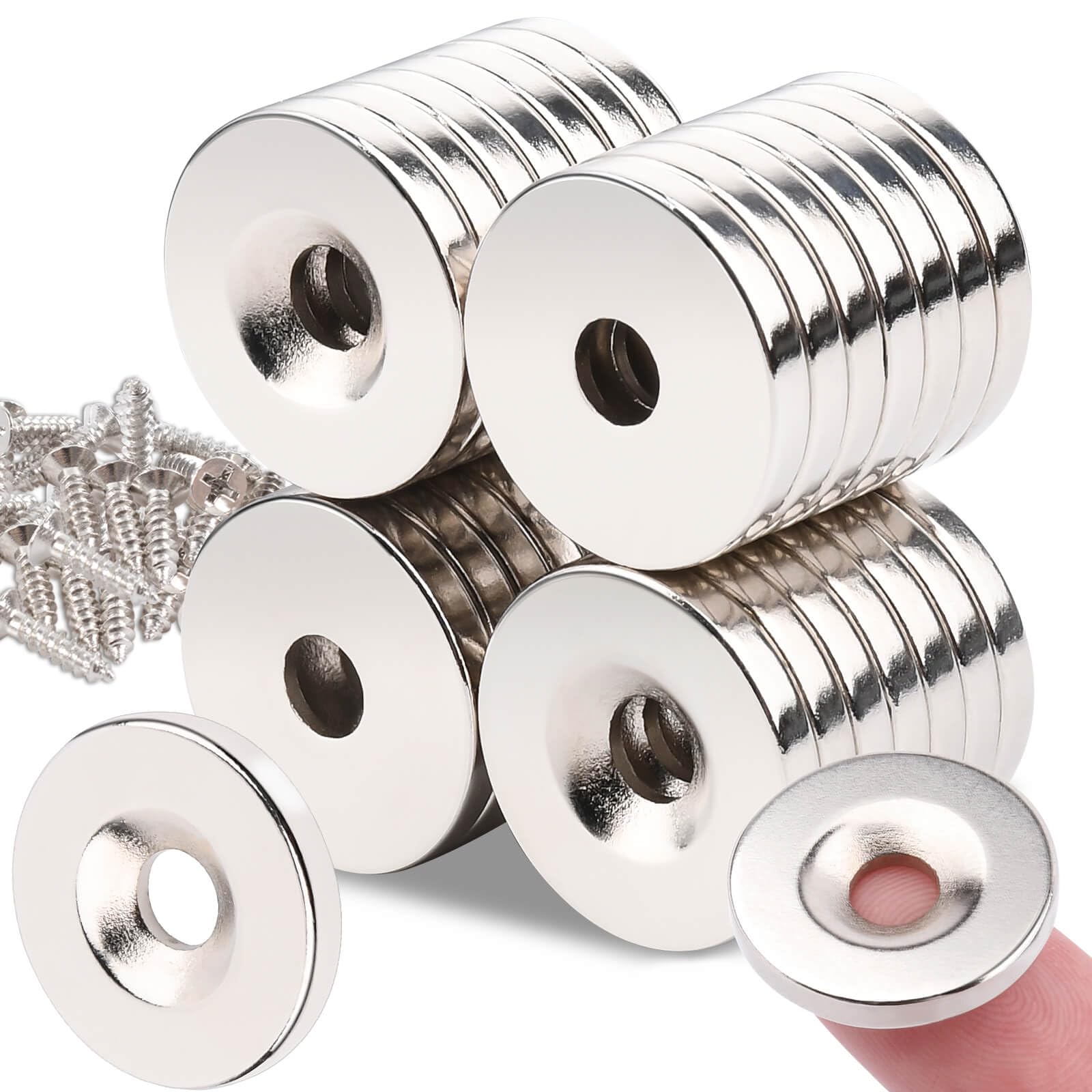 MIN CI 30 Pcs Strong Round Cup Mgangts wit Hole Heavy Duty, Powerful Rare Earth Neodymium Metal Magnet with Screw for Wall Mounting Industrial, Small Magnets Hole in Center 0.78" D x 0.12" H